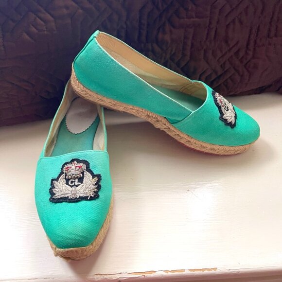 Christian Louboutin crest logo Turquoise Nanou Orlato Espadrille flats - Picture 2 of 14